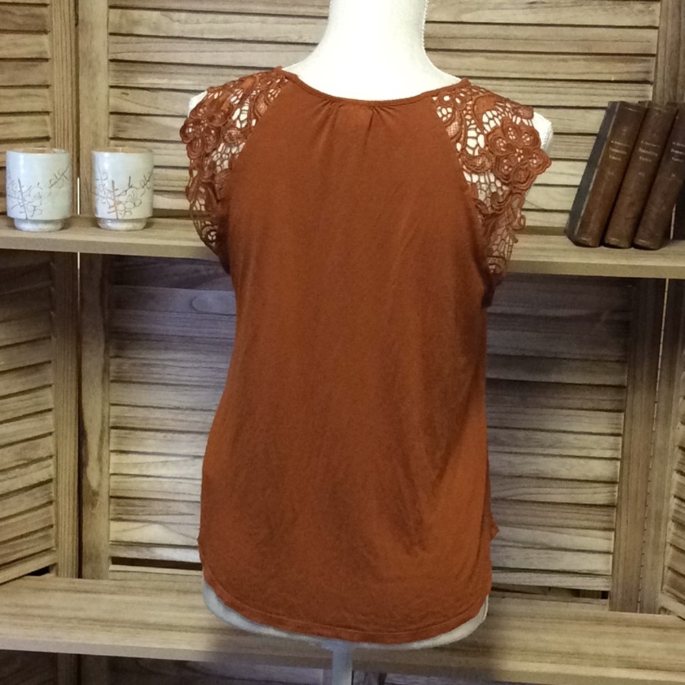 π H&M Chocolate Brown tank top with lace cap sleeves Medium - Picture 3 of 4
